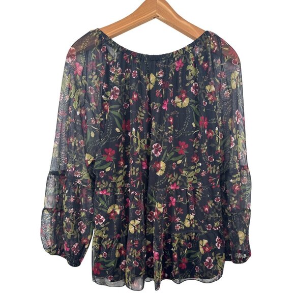 Terra & Sky Womens Top Sz 0X 14W Plus Black Floral WhimsiGoth FairyGoth Mesh Net - Picture 2 of 10